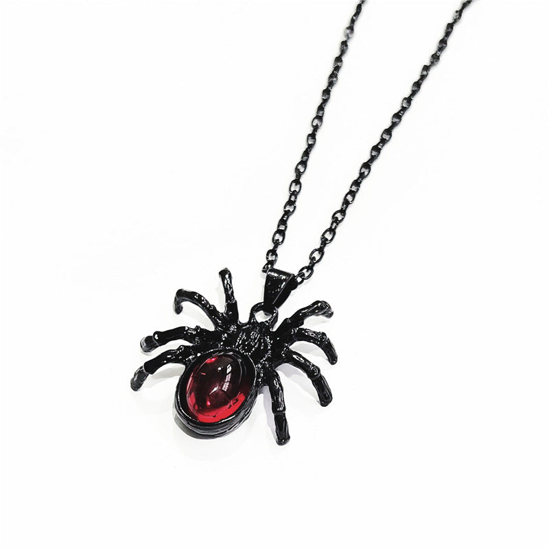 Wholesale Gothic Red Crystal Cute Spider Pendant Alloy Necklaces