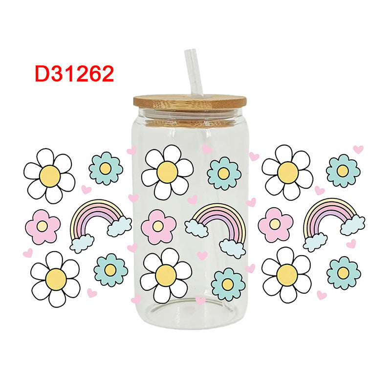 Wholesale Colorful flowers and leaves   16oz Cup UV DTF Wraps