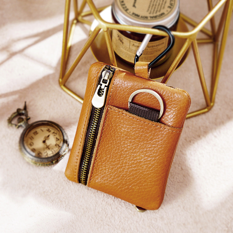 Wholesale Mini Zipper Cowhide Coin Purse Leather Keychain