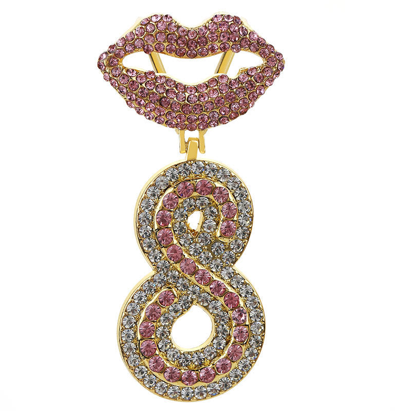 Wholesale Full Diamond Lips 26 Letters Pendant Necklace