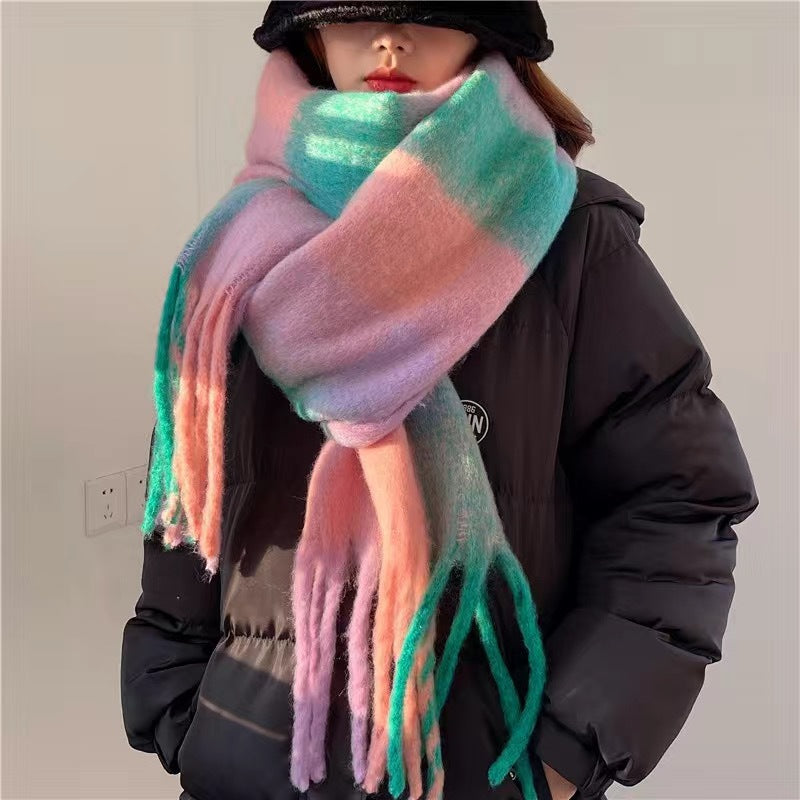 Wholesale Color Matching Imitation Cashmere Plaid Tassel Scarves