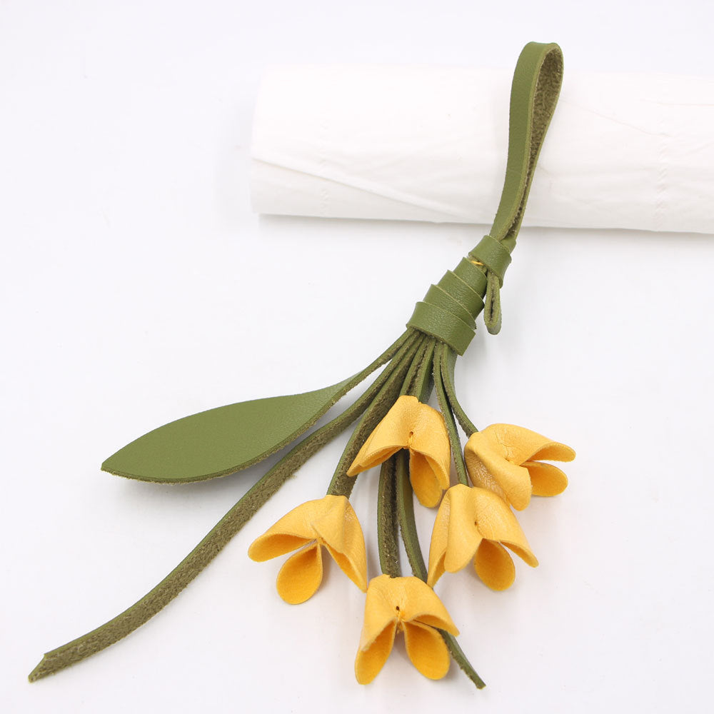 Wholesale Handwoven Golden Osmanthus Flower Keychain PU Leather Bag Charm Fashion Accessory Boutique Resale