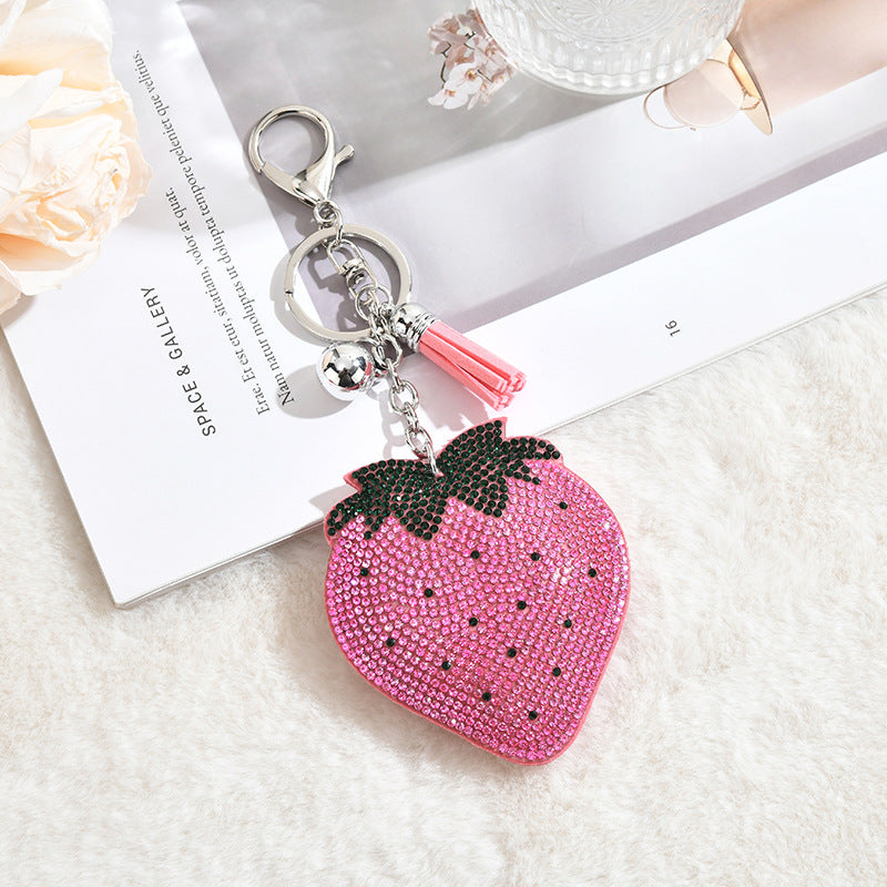 Wholesale Tassel Creative Fruit Strawberry Rhinestone Keychain