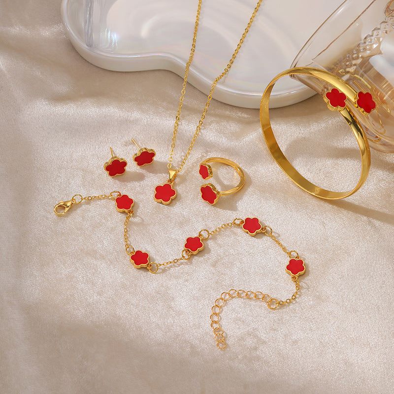 Wholesale Clover Jewelry Set Women's Simple Oil Drop Lucky Flower Necklaces