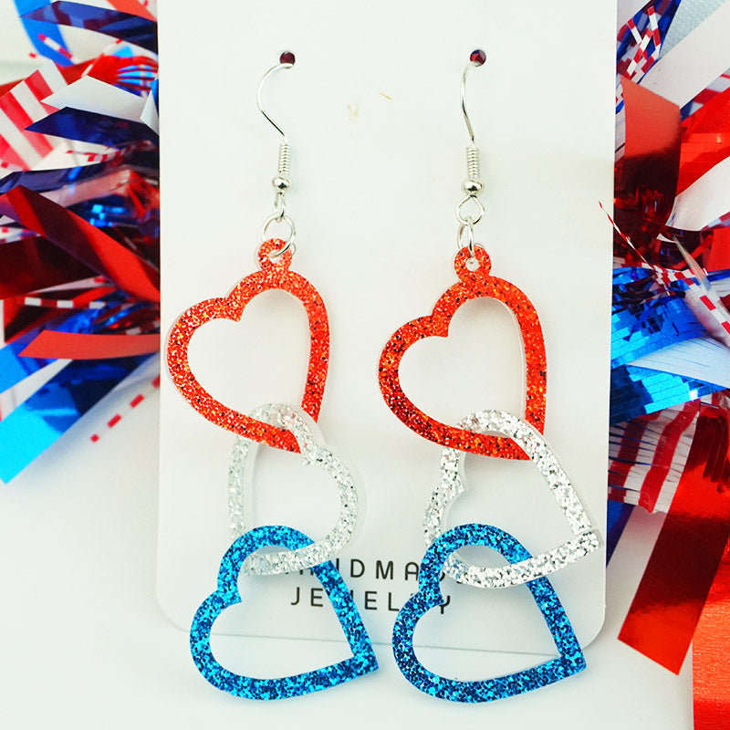 Wholesale 2Pairs/pack Independence Day 3D Rotating Mirror Love Five-pointed Star Earrings