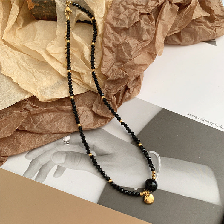 Wholesale Titanium Steel Heart Pendant Crystal Beaded Necklaces