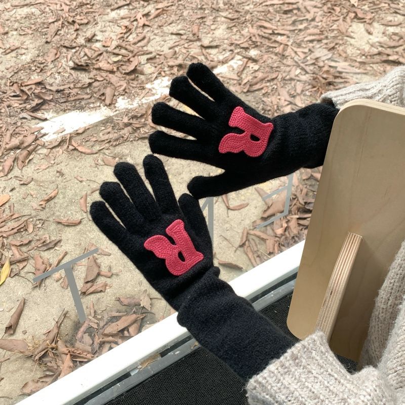 Wholesale Long Winter Letters with Missing Fingers Touch Screen Wool Knitted Warm Gloves