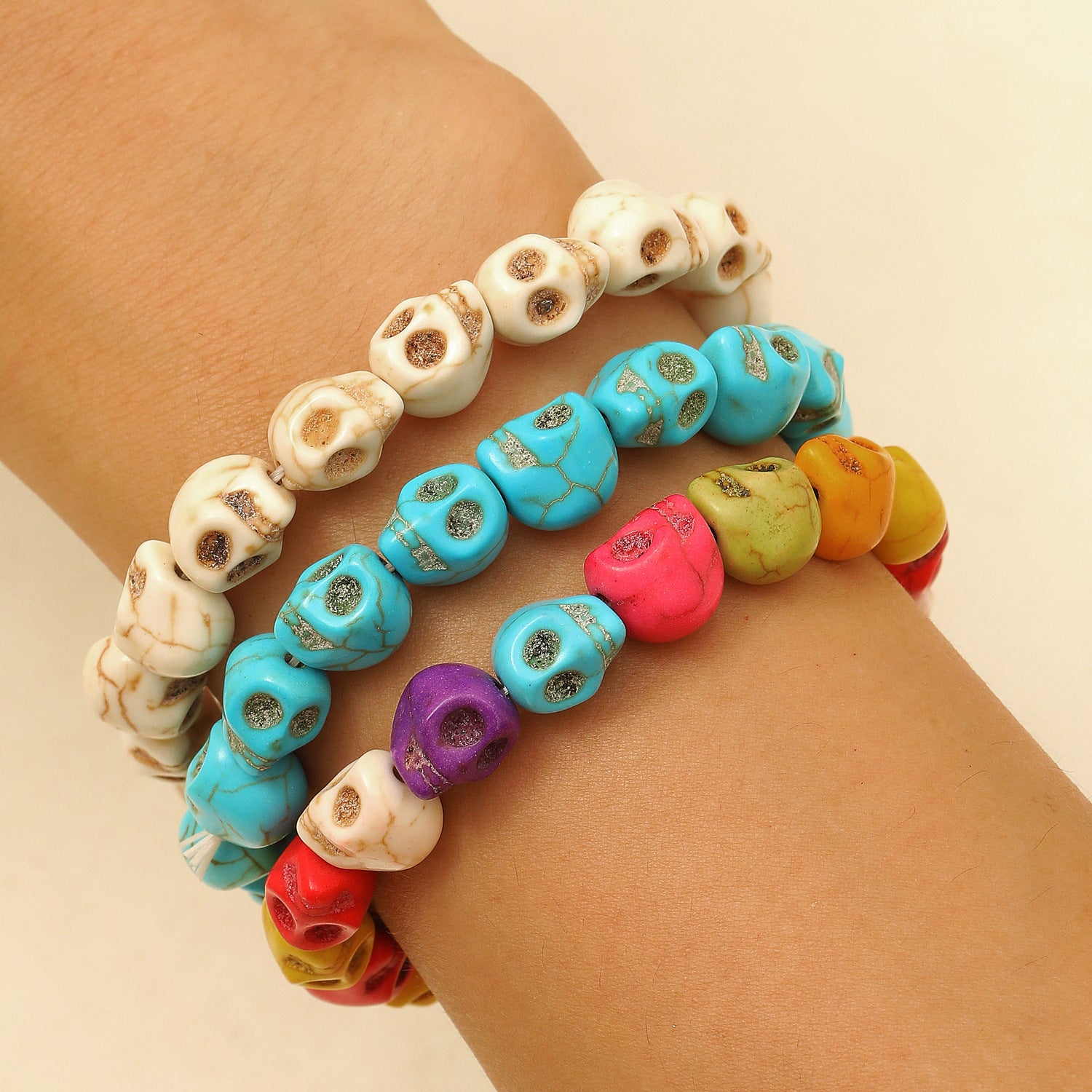 Wholesale Wooden Skull  Web Beaded Bracelet Unisex  DIY Jewelry Accessory