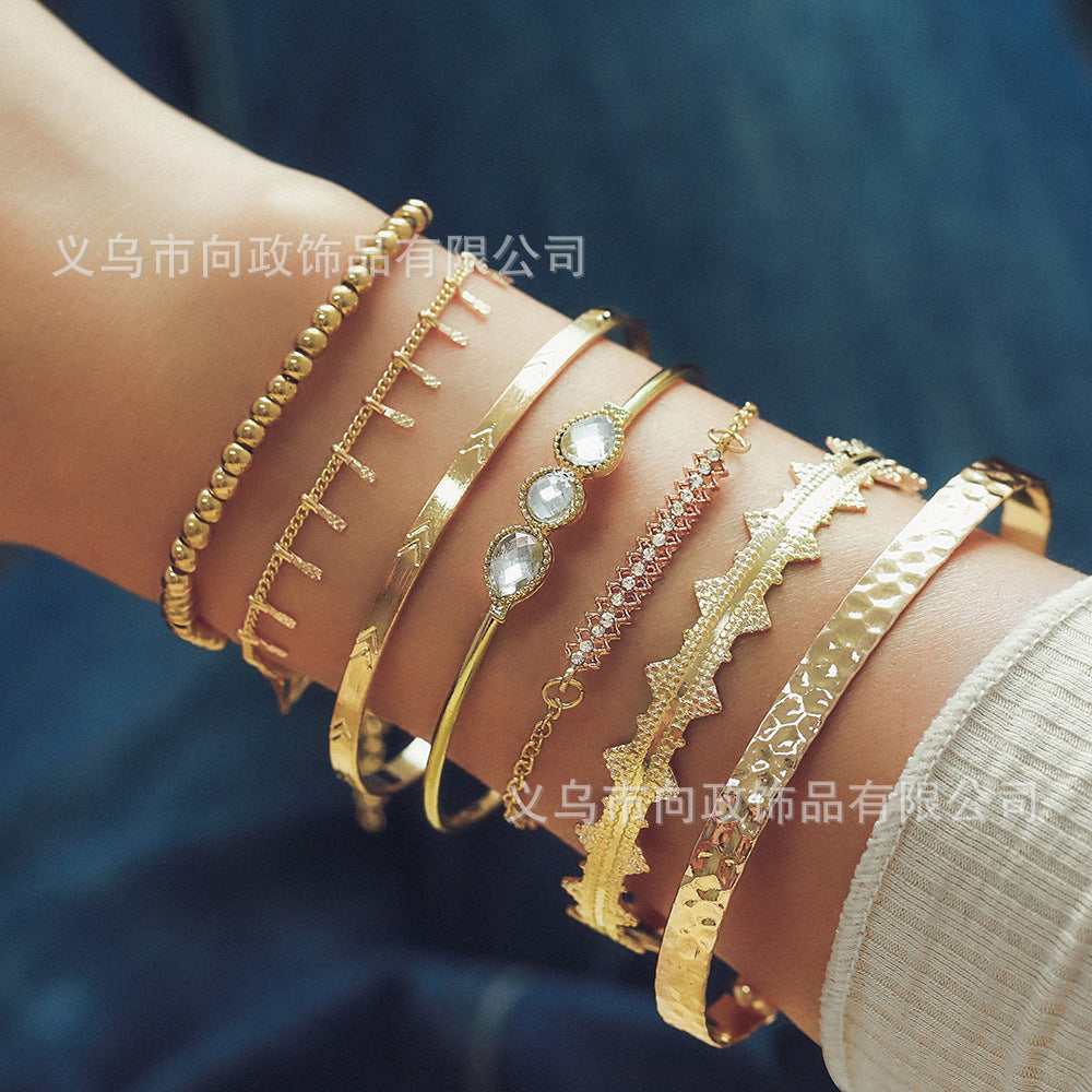 Wholesale Metal Retro Punk Style Alloy Bracelet Set 7-piece