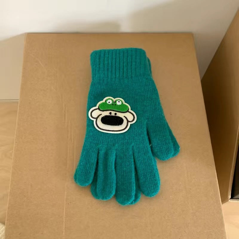 Wholesale Winter Cartoon Cute Five-finger Woolen Warm Cycling Knitted Gloves