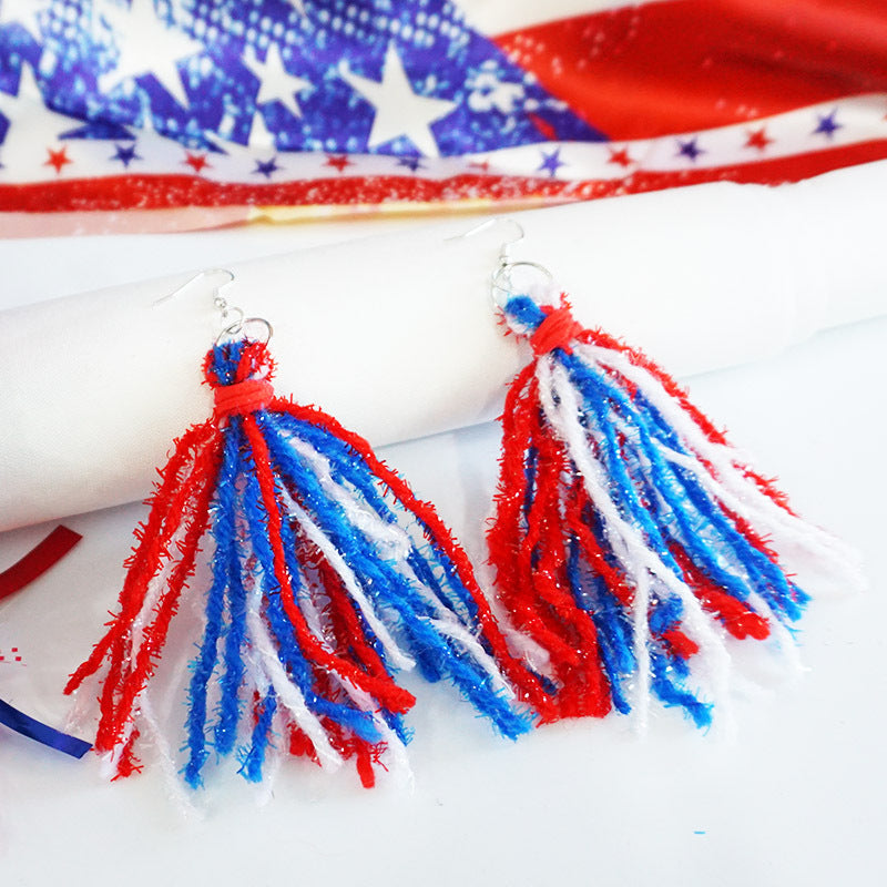 Wholesale July 4th Patriotic Jewelry Independence Day Handmade Long Bohemian Tassel Earrings