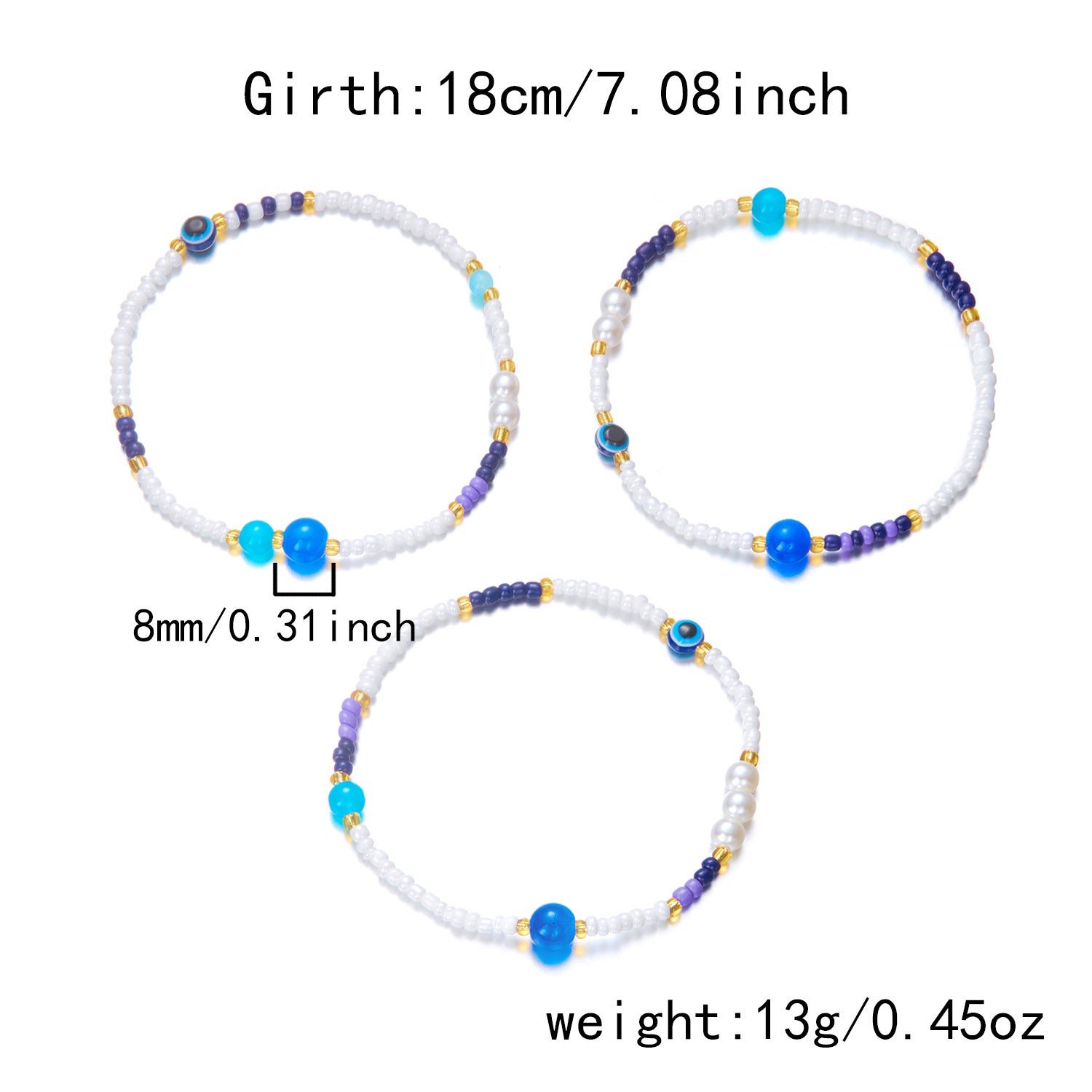 Wholesale Holiday Style Rice Pearl Conch Devil' s Eye Anklet Bracelet