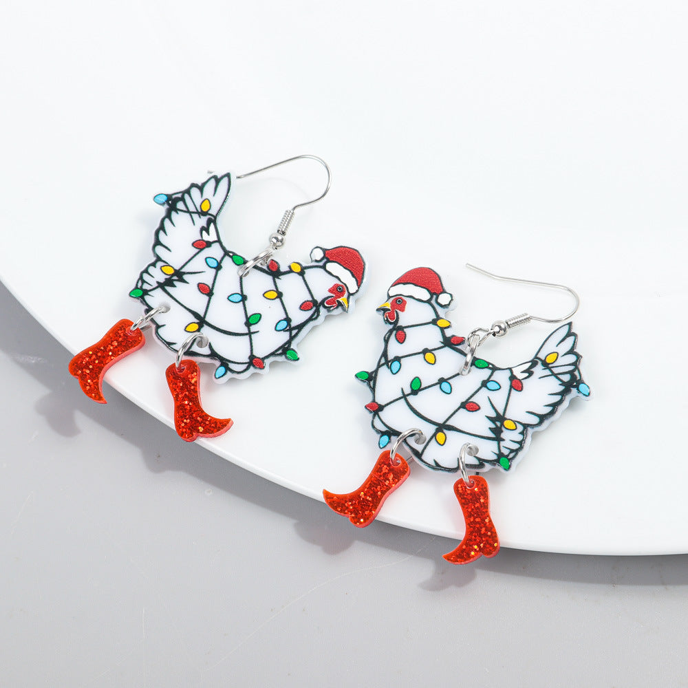 Wholesale Christmas Chicken Bell Acrylic Earrings