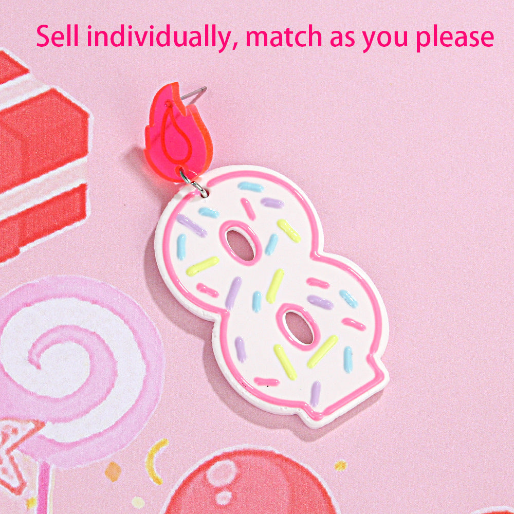 Wholesale personality design single number 0-7 donut birthday candle earrings