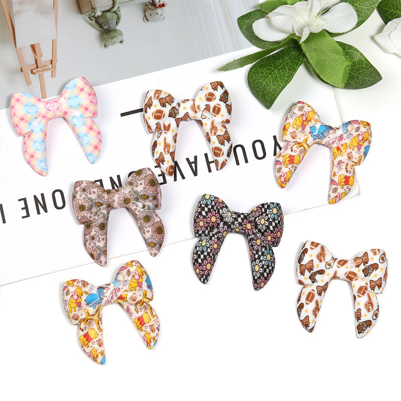 Wholesale 10pcs DIY 3D silicone printed bow tie with through-hole design and focal beads