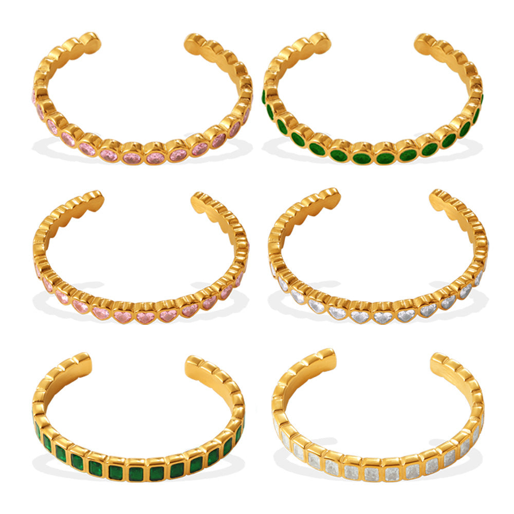 Wholesale Stainless Steel C Shape Open Bangle Bracelet With Multicolor Zircon Stones Retro Stackable Design For Everyday Wear And Gift
