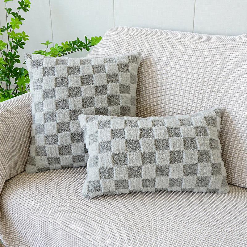 Wholesale Wool Jacquard Plaid Plush Pillowcase