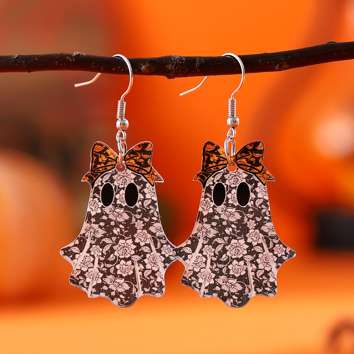 Wholesale Gothic  Leopard Print Bowknot Cherry Acrylic Earrings