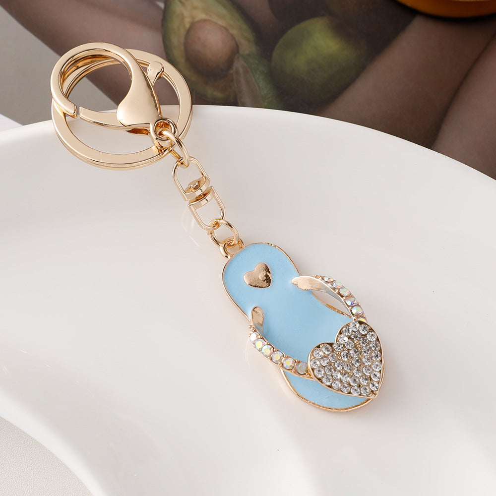 Wholesale Diamond-encrusted Love Small Slippers Car Metal Keychain