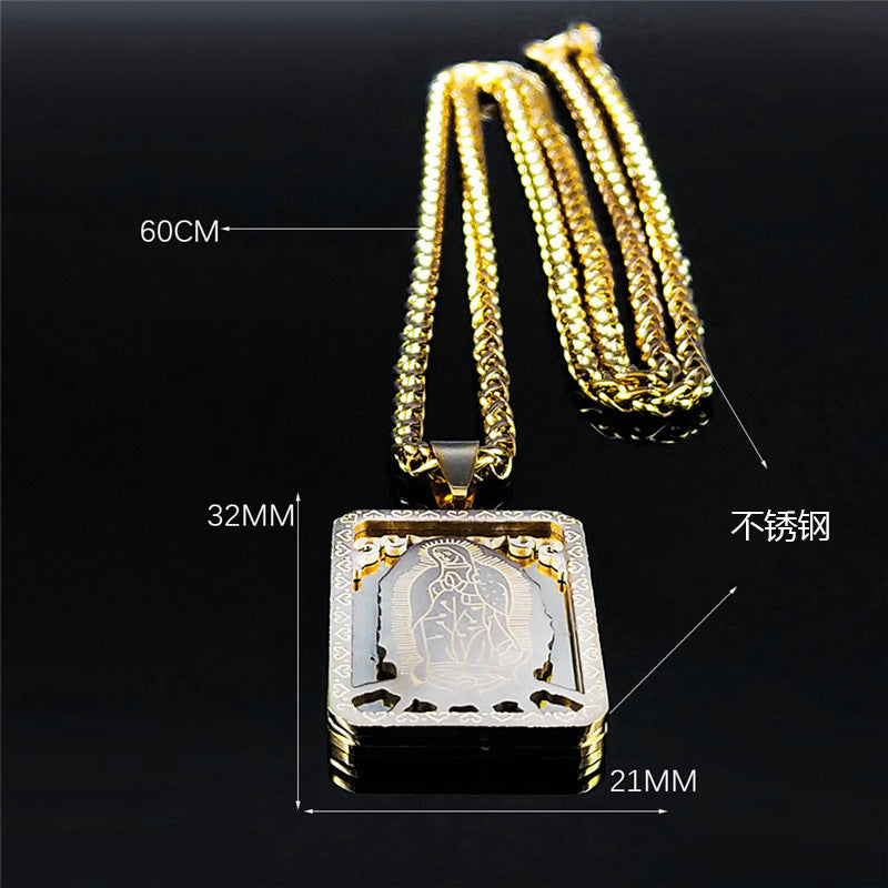 Wholesale Stainless Steel Vintage Square Virgin Mary Prayer Necklace