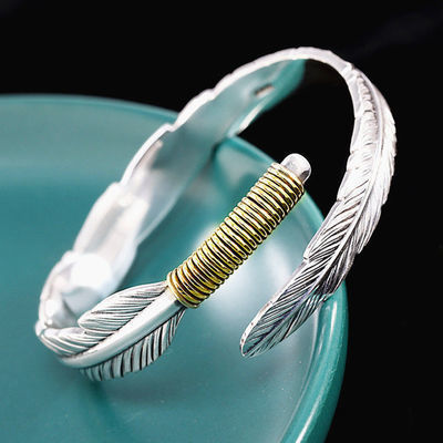 Wholesale Plain Silver Feather Men's Bracelet