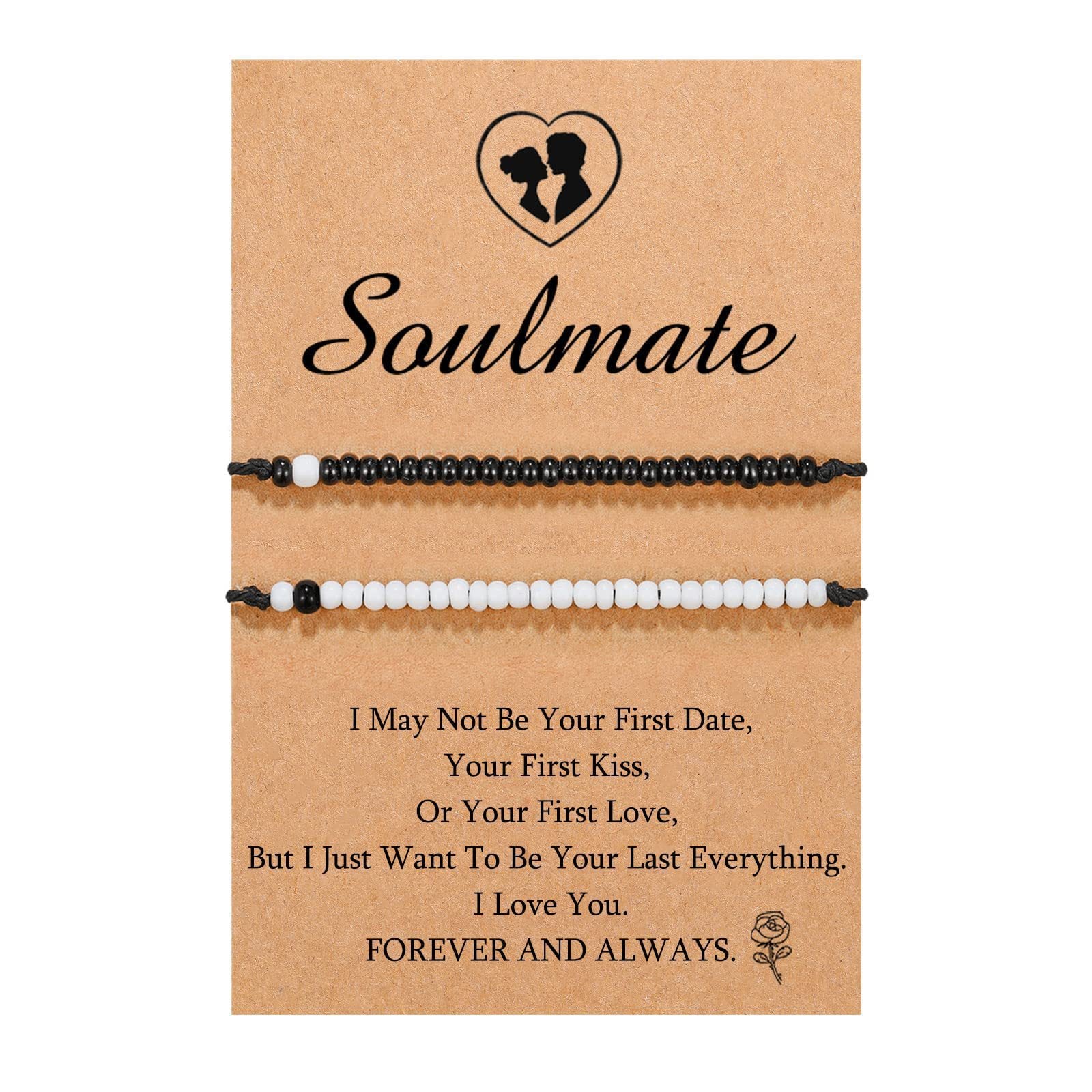 Wholesale Couple adjustable Morse code black and white rice bead bracelet