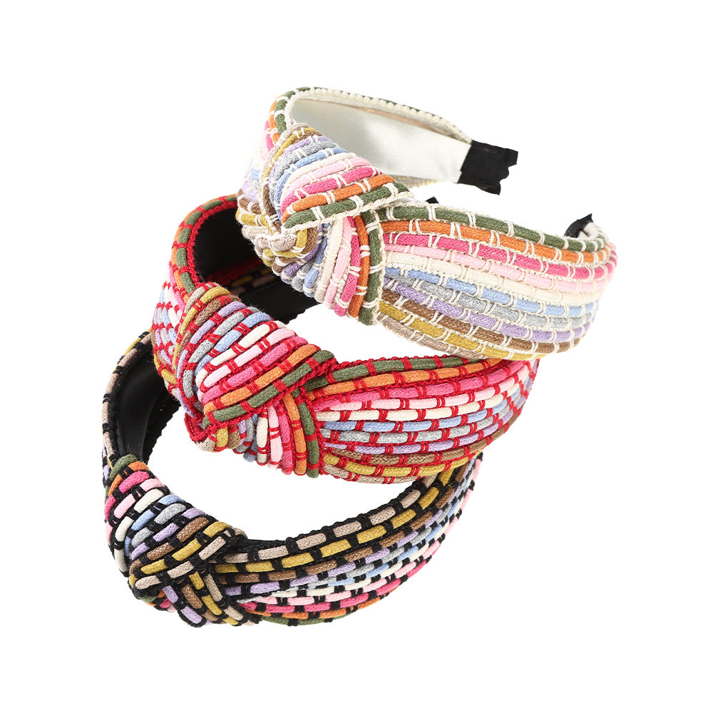 Wholesale Fabric Rainbow Rope Knotted Wide Brim Headband