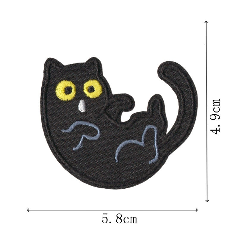 Wholesale Chic Black Cat Embroidered Patches Iron On Funny Mood Cat Set Of 9 For Clothing Repair And et Decoration