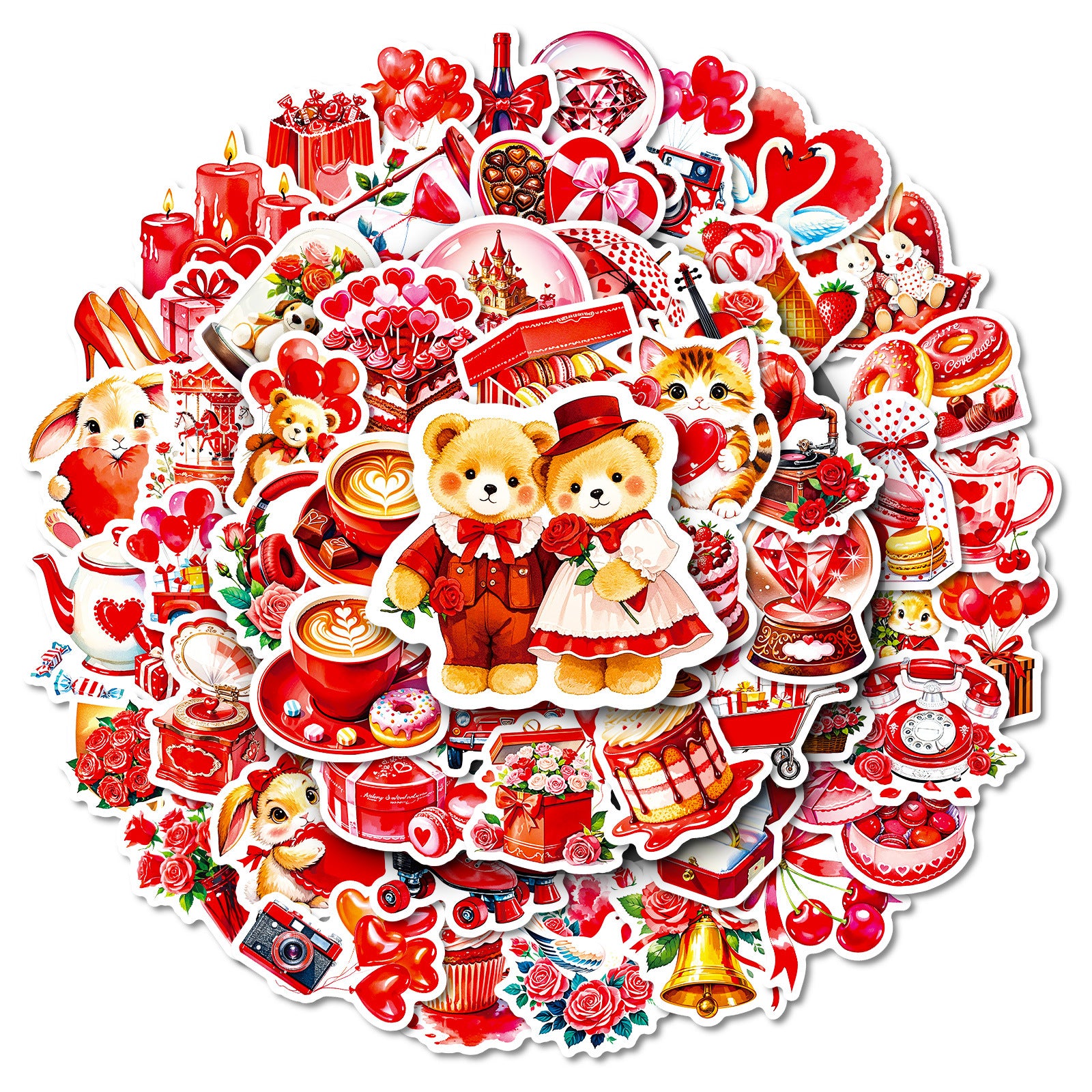 Wholesale 56pcs Red Cartoon Valentine' s Day Stickers