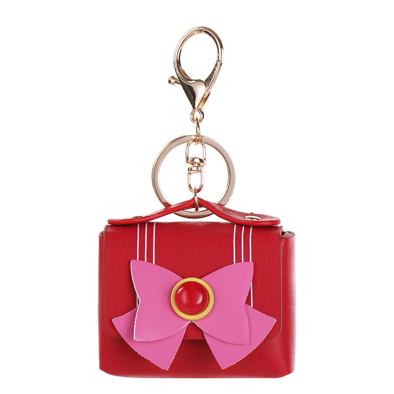 Wholesale Agate bow leather car key pendant earphone bag coin purse keychain