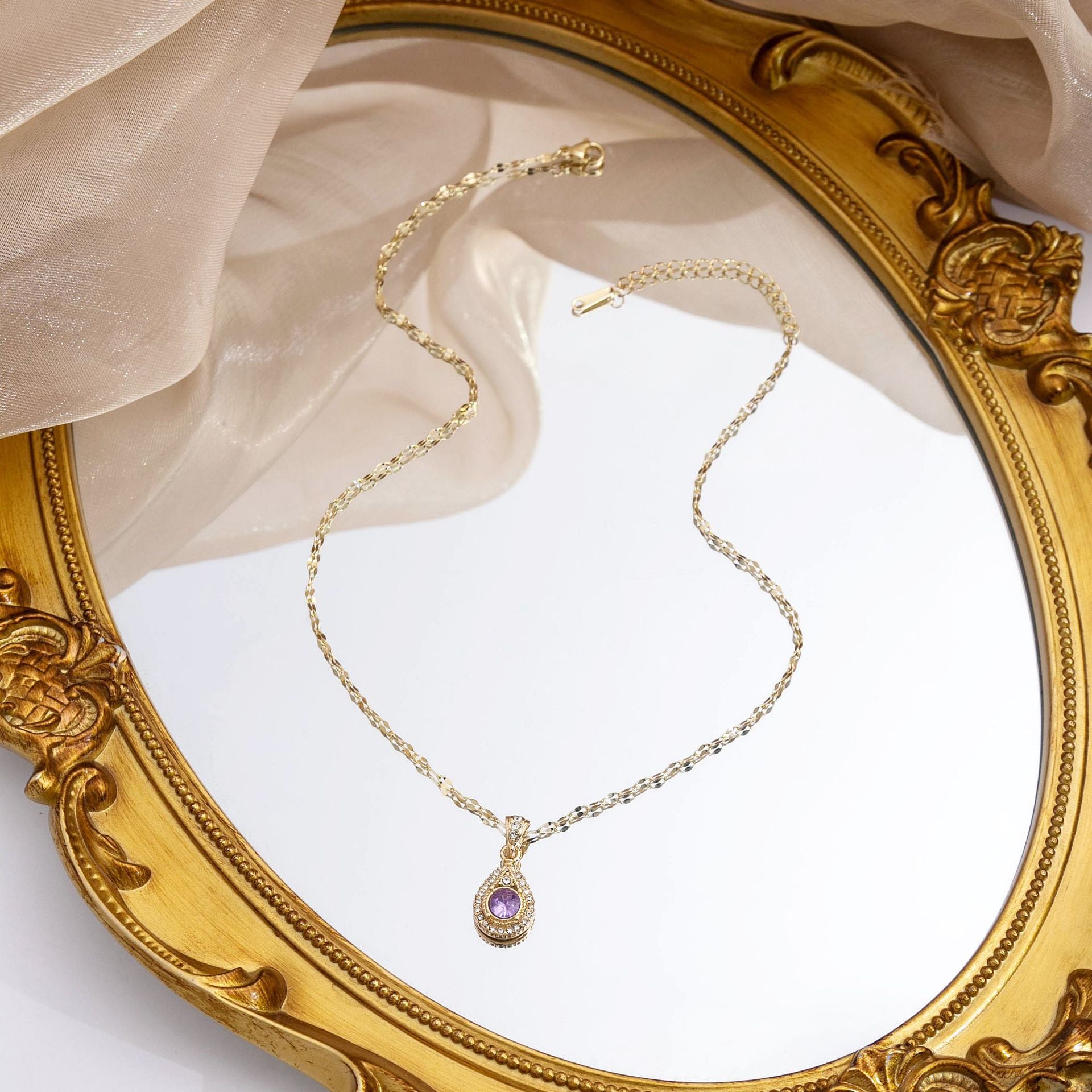 Wholesale Diamond Inlaid Purple Droplet Alloy Necklaces