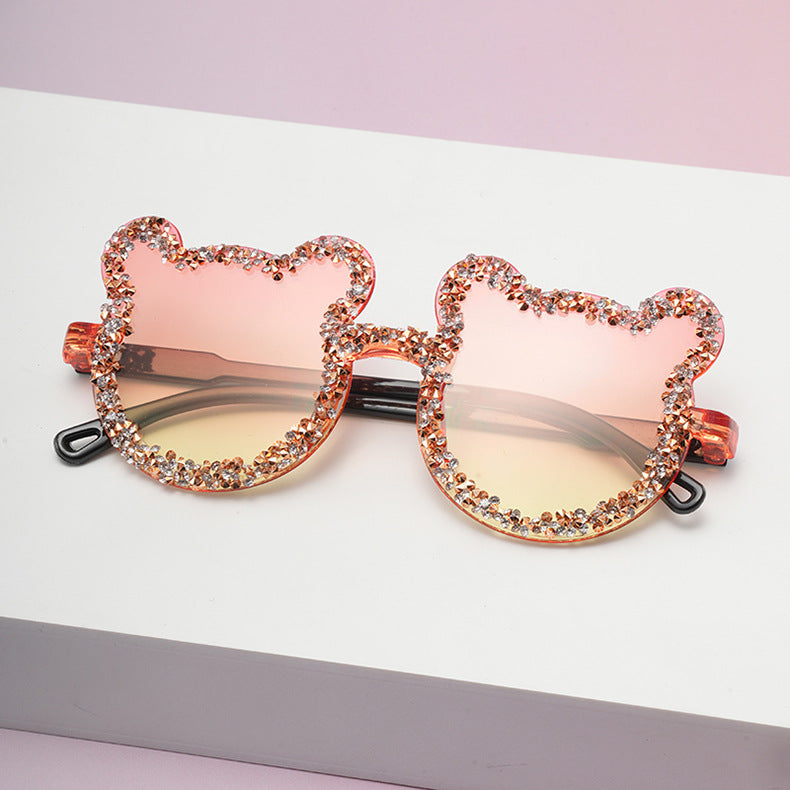 Wholesale Frameless Handmade Diamond Bear Ball Candy Color Sunglasses