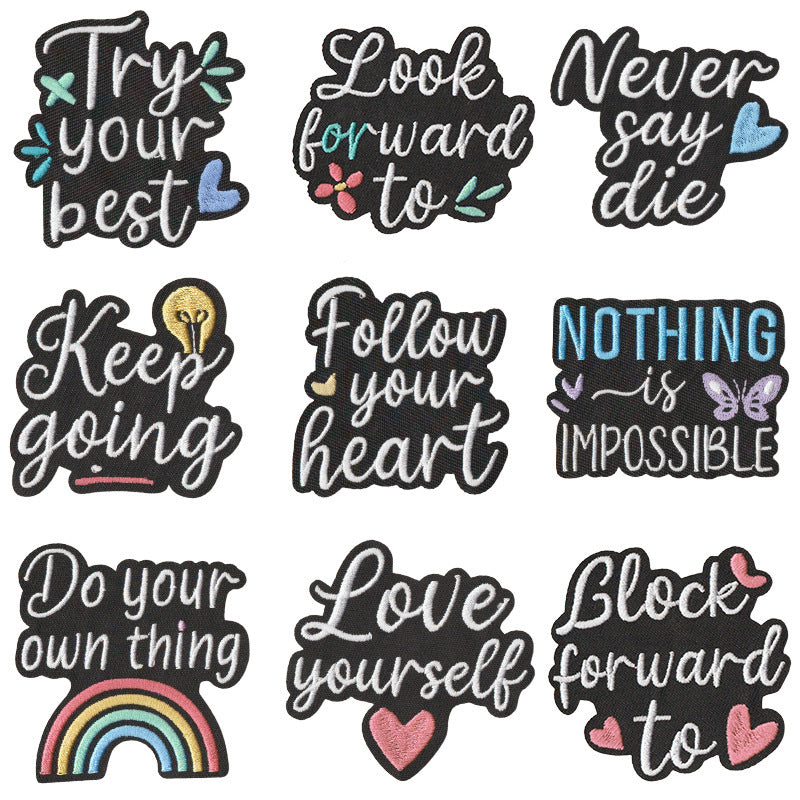 Wholesale English Letter Iron On Embroidered Patches 9 Piece Set Decorative Accent For Coats Bags DIY Accessory Gift