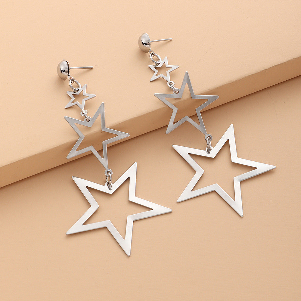 Wholesale of Multi-layer Pentagram Metal Earrings