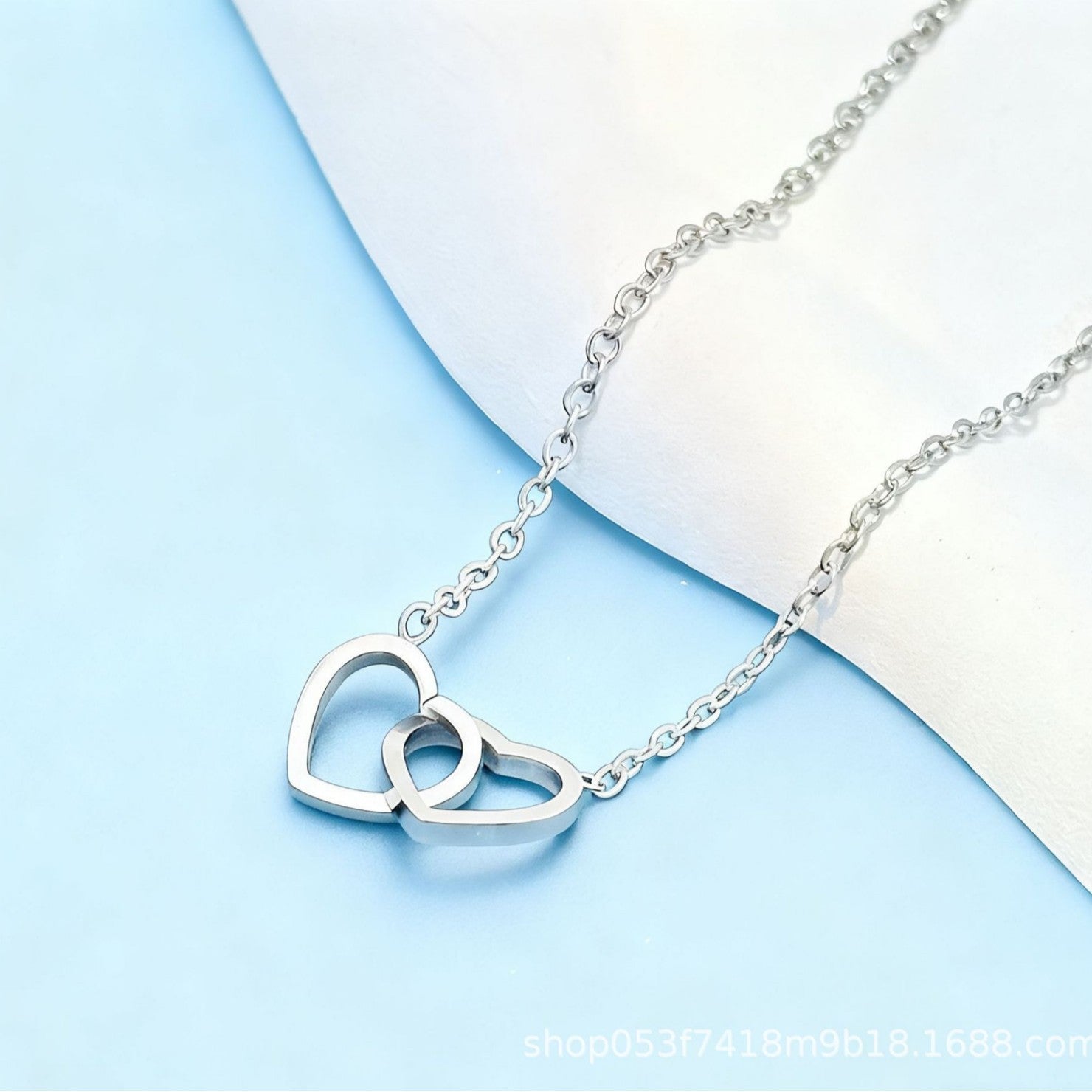 Wholesale Sweet Valentine's Day Double Love Titanium Steel Necklace