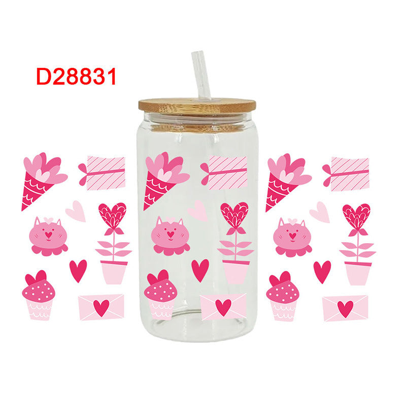 Wholesale Pink Love Valentine's Day 16oz Cup UV DTF Wraps