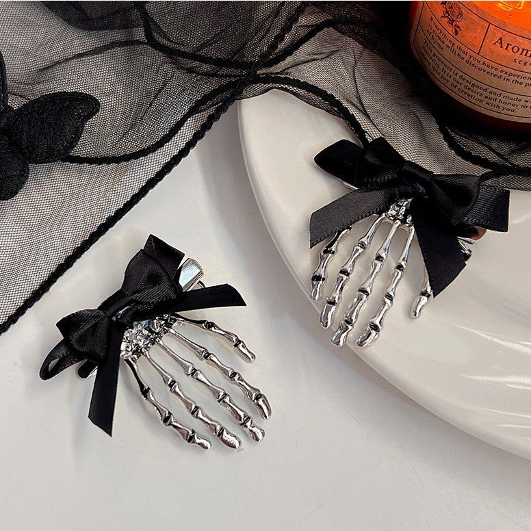 Wholesale Zinc Alloy Skull Duckbill Hair Clip Black Bow Design Women S Retro Fashion Accessory For Everyday Styling