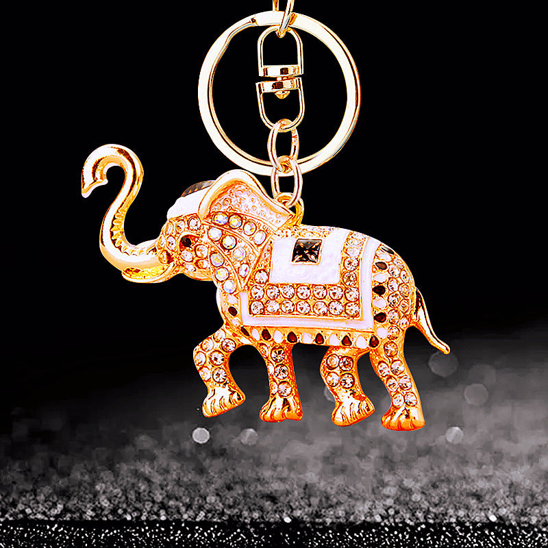 Wholesale Crystal studded diamond elephant cute metal keychain