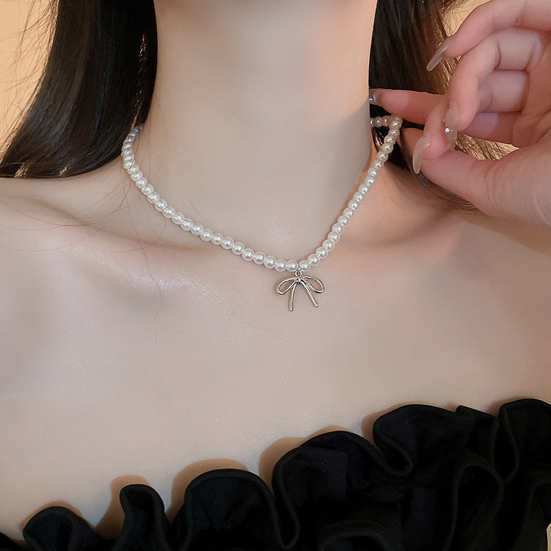 Wholesale Pearl Bow Beaded Necklace Versatile Earrings