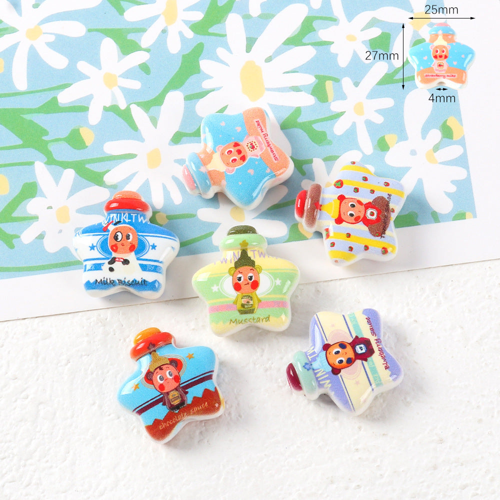 Wholesale Acrylic Cute Cartoon Cat Star Bow Biscuit Printing Beads OLY Exclusive