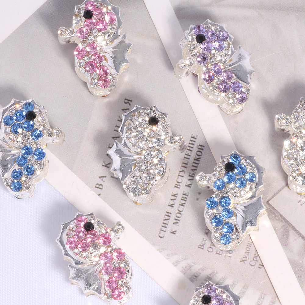 Wholesale double-sided alloy full diamond seahorse straight hole DIY loose beads