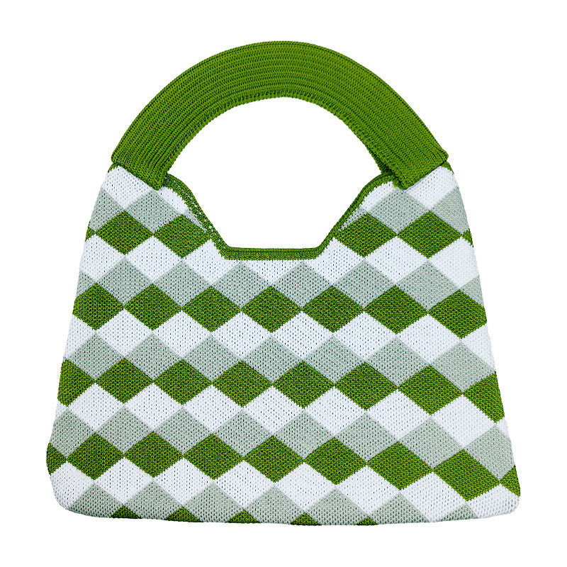 Wholesale Small solid color diamond woven bag, waffle texture knitted bag, checkerboard shoulder bag