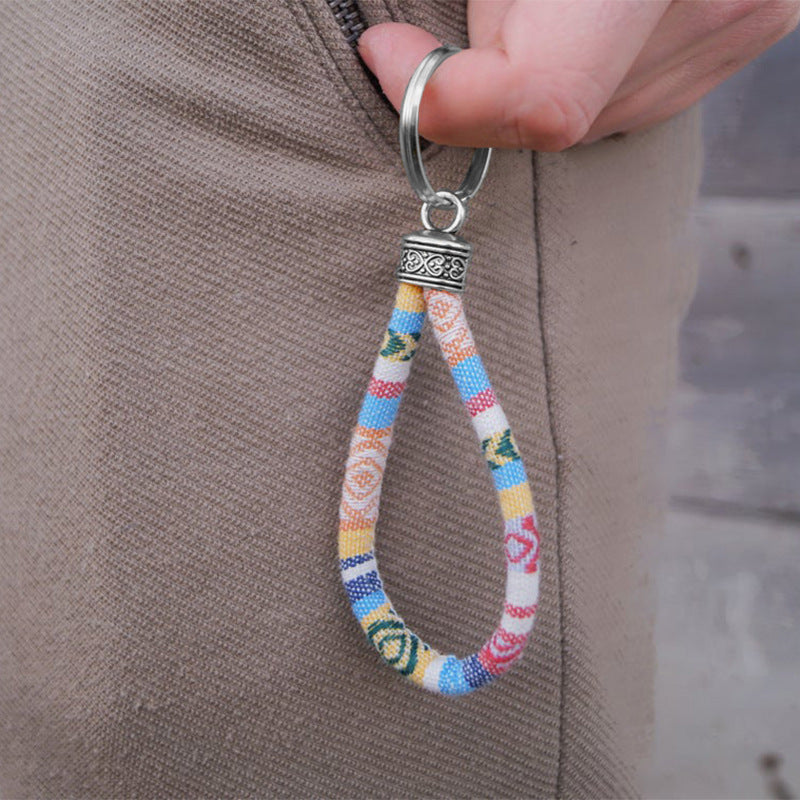 Wholesale Ethnic Style Colorful Fabric Cotton Cord Key Chain