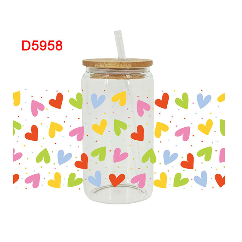 Wholesale Colorful Hearts  16oz Cup UV DTF Wraps