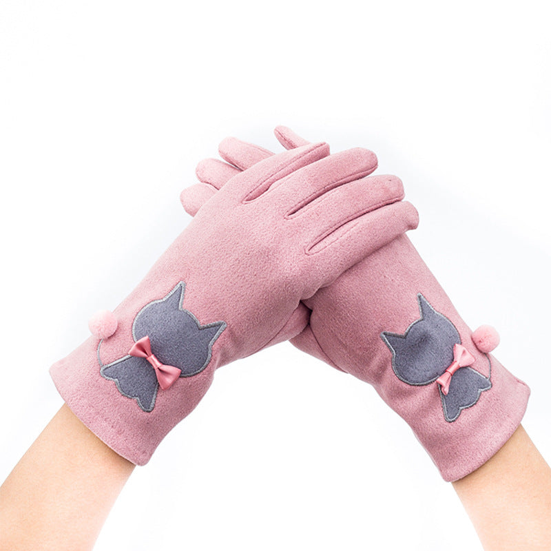 Wholesale of Women's Autumn and Winter Cats Thickened and Plush Warm Suede Glove
