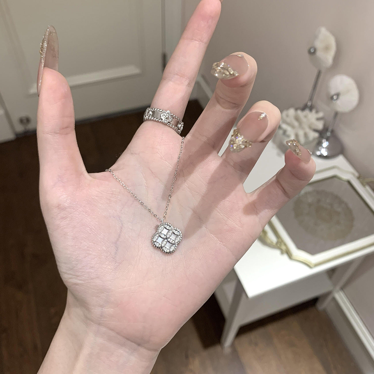 Wholesale The Gate of Happiness Full Diamond Castle Titanium Steel Necklace