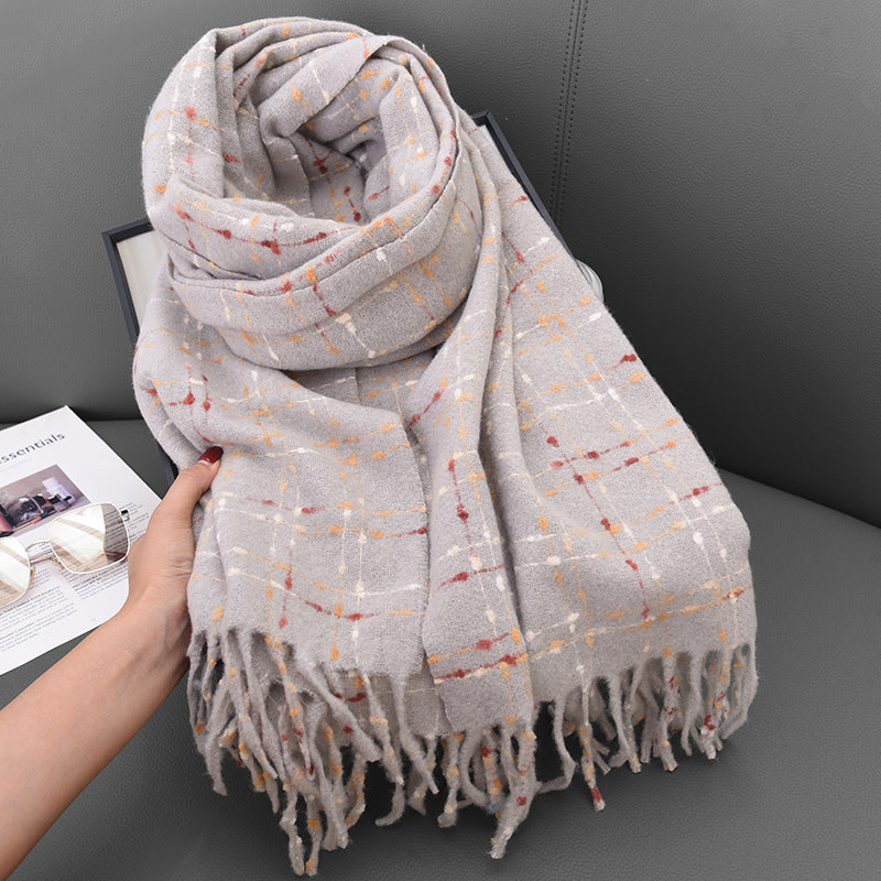 Wholesale High-grade Imitation Cashmere Dotted Tassel Autumn and Winter Plus Velvet Thick Warm Neck Scarf