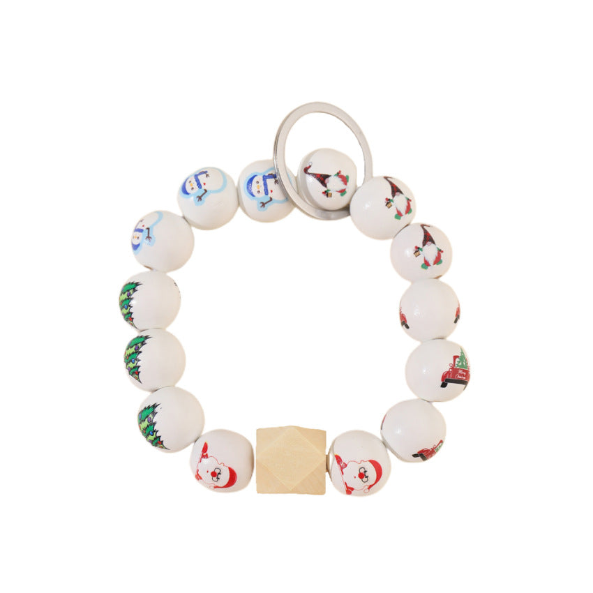 Wholesale Christmas Wooden Beaded Wrist Keychain
