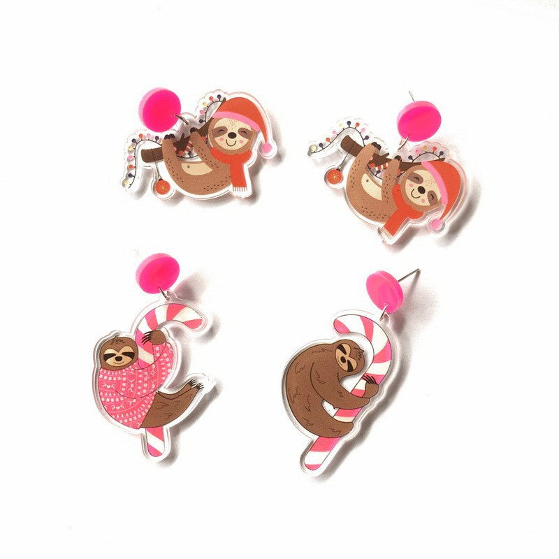 Wholesale Christmas  Santa Hat Candy Cane Acrylic Animal Earrings Jewelry Accessory For Party And Gift
