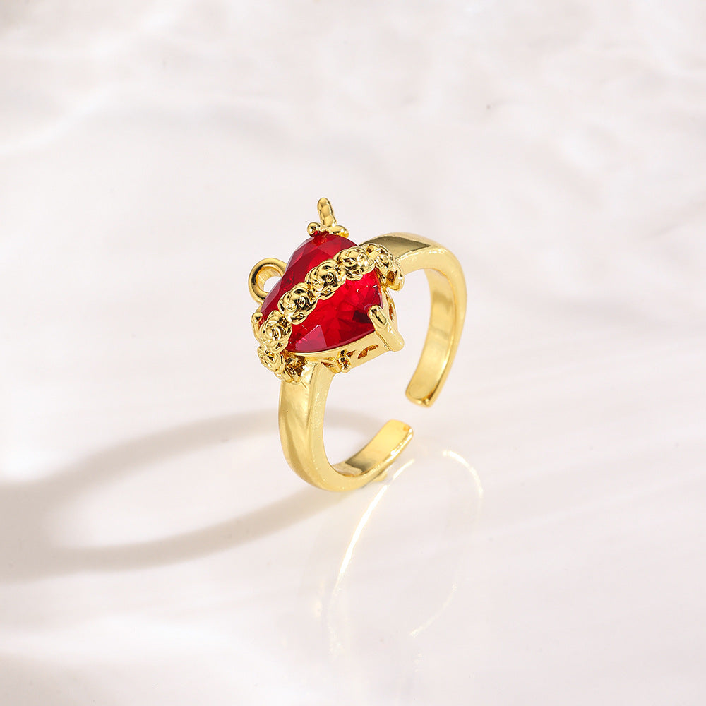 Wholesale Red Crown Heart Zircon Open  Charm   Ring